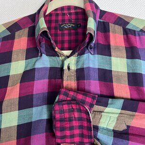 Paul & Shark Men's Multicolor Plaid Button Down Shirt Flip Cuff Sz Large Tall LT